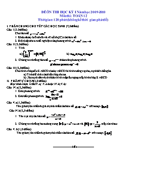 Đề ôn thi học kỳ I môn thi Toán 12 - Đề số 3